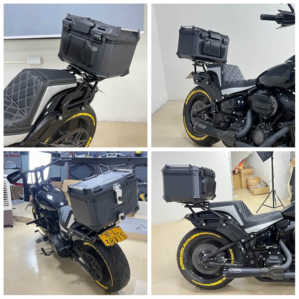 Aluminum Top Cases Rear Luggage Tail Box W/Mounting Plate Bracket for Harley Softail M8 Fat Bob 114 FXFB FXFBS 2018-2025 - pazoma
