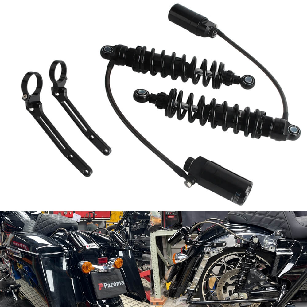 Remote Reservoir Rear Suspension Adjustable Shocks for Harley Davidson Touring Road King Electra Street Road Glide 2014-2025 - pazoma