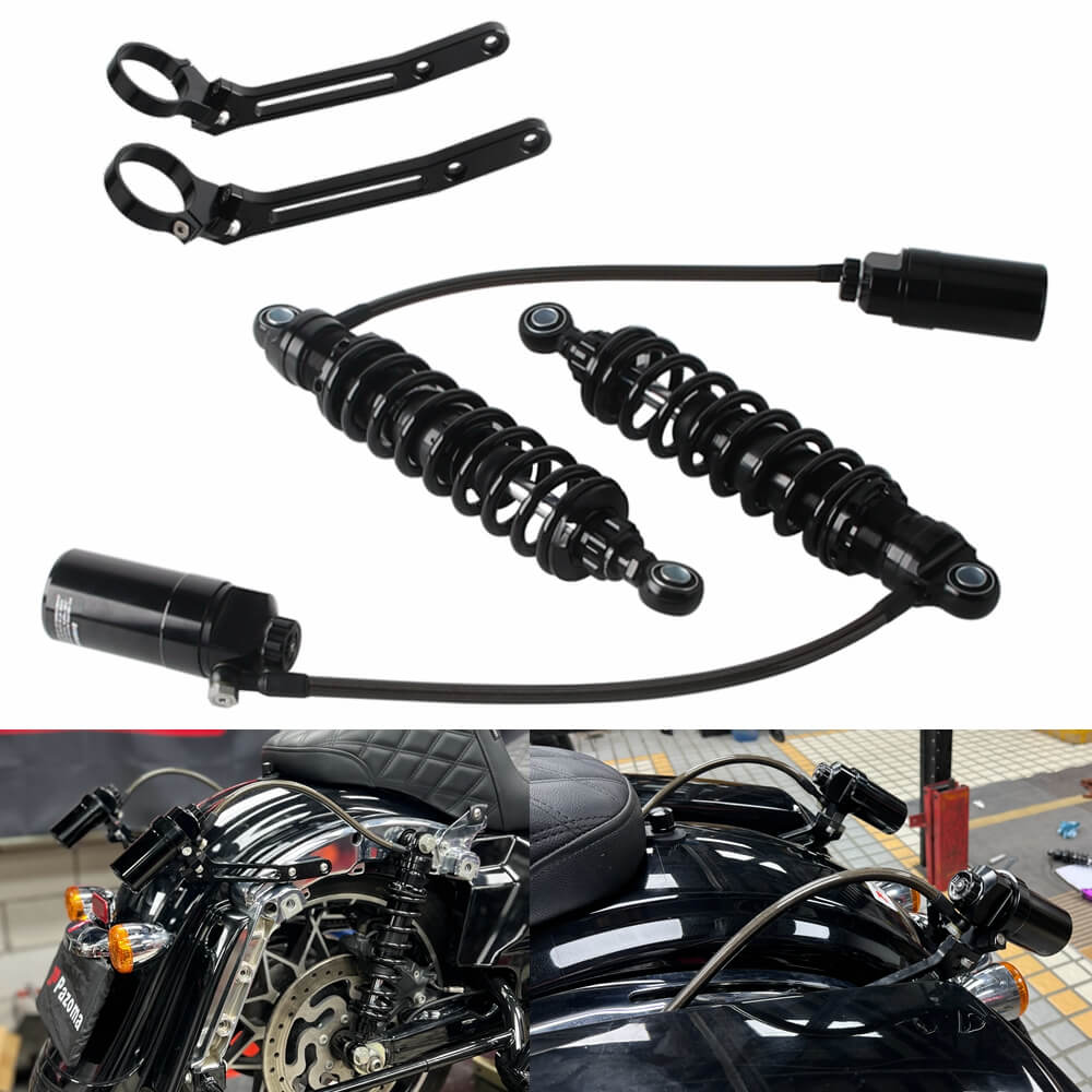 2014-2025 Harley Touring Road King Street Electra Road Glide Remote Reservoir Rear Suspension Adjustable Shocks FLHX FLHR FLTRX FLTRU FLHTK - pazoma