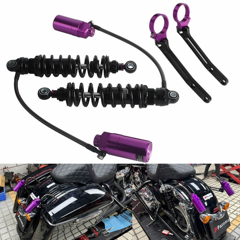 2014-2025 Harley Touring Road King Street Electra Road Glide Remote Reservoir Rear Suspension Adjustable Shocks FLHX FLHR FLTRX FLTRU FLHTK - pazoma