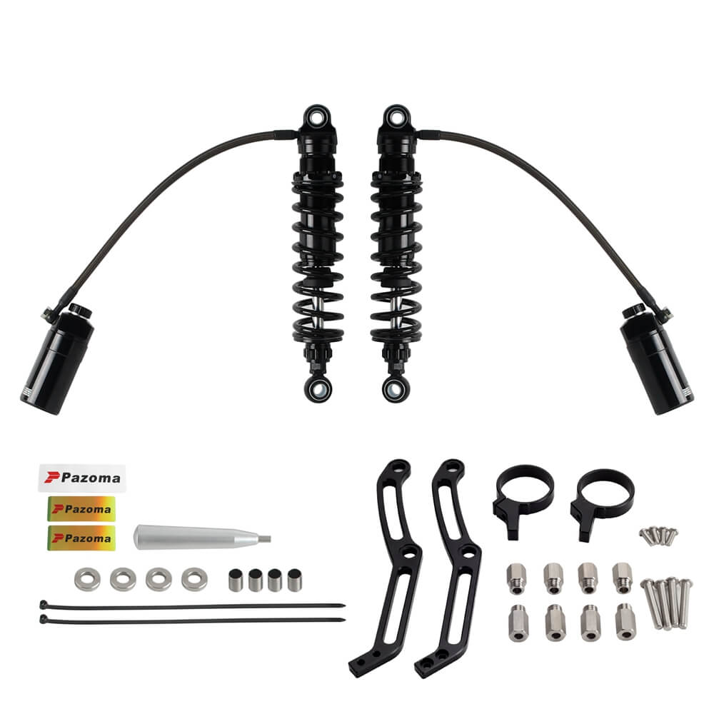 Remote Reservoir 13" Rear Suspension Adjustable Twin Shock Absorbers for Harley Touring FLH / FLT Bagger 2014-2024 W/mounts - pazoma