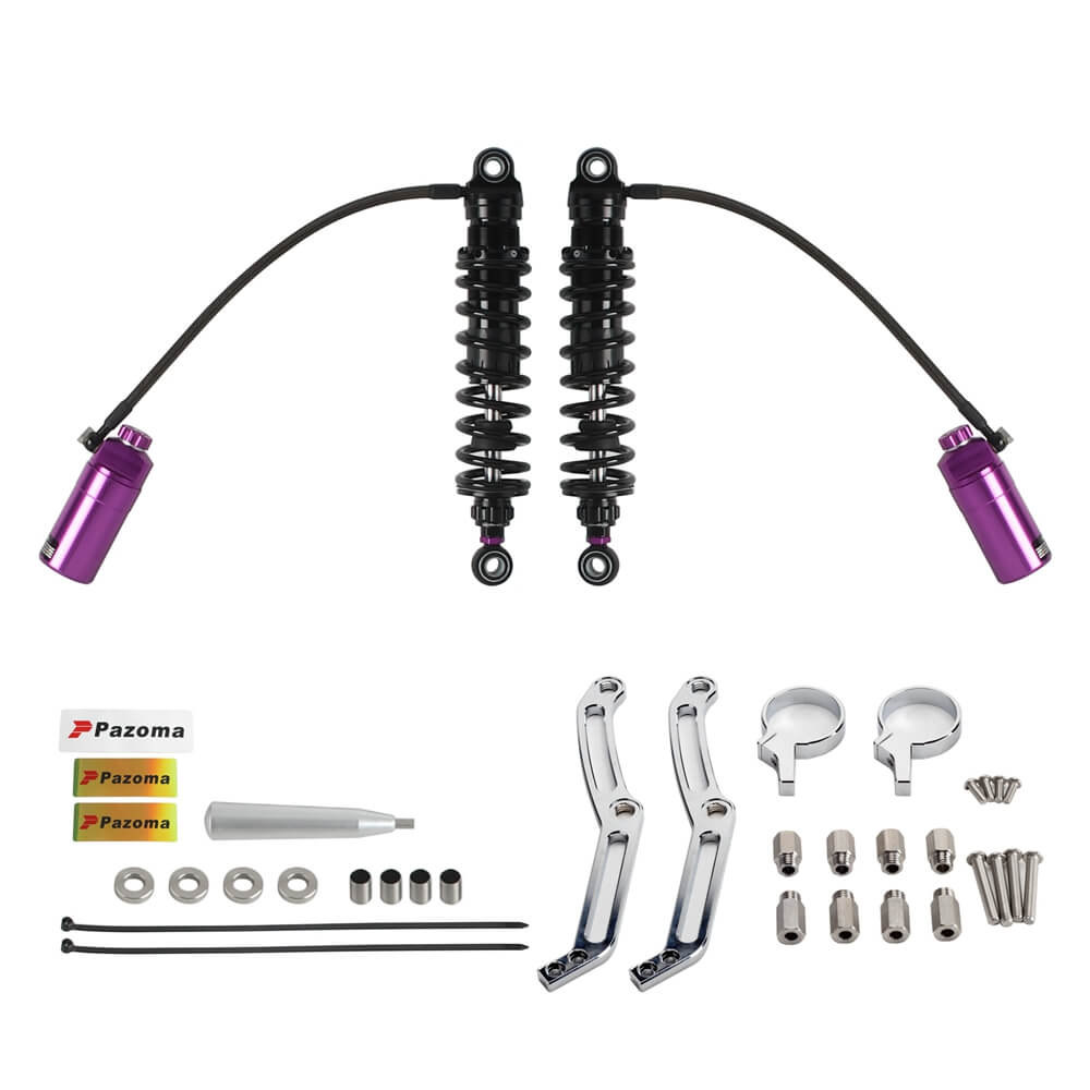 Remote Reservoir 13" Rear Suspension Adjustable Twin Shock Absorbers for Harley Touring FLH / FLT Bagger 2014-2024 W/mounts - pazoma