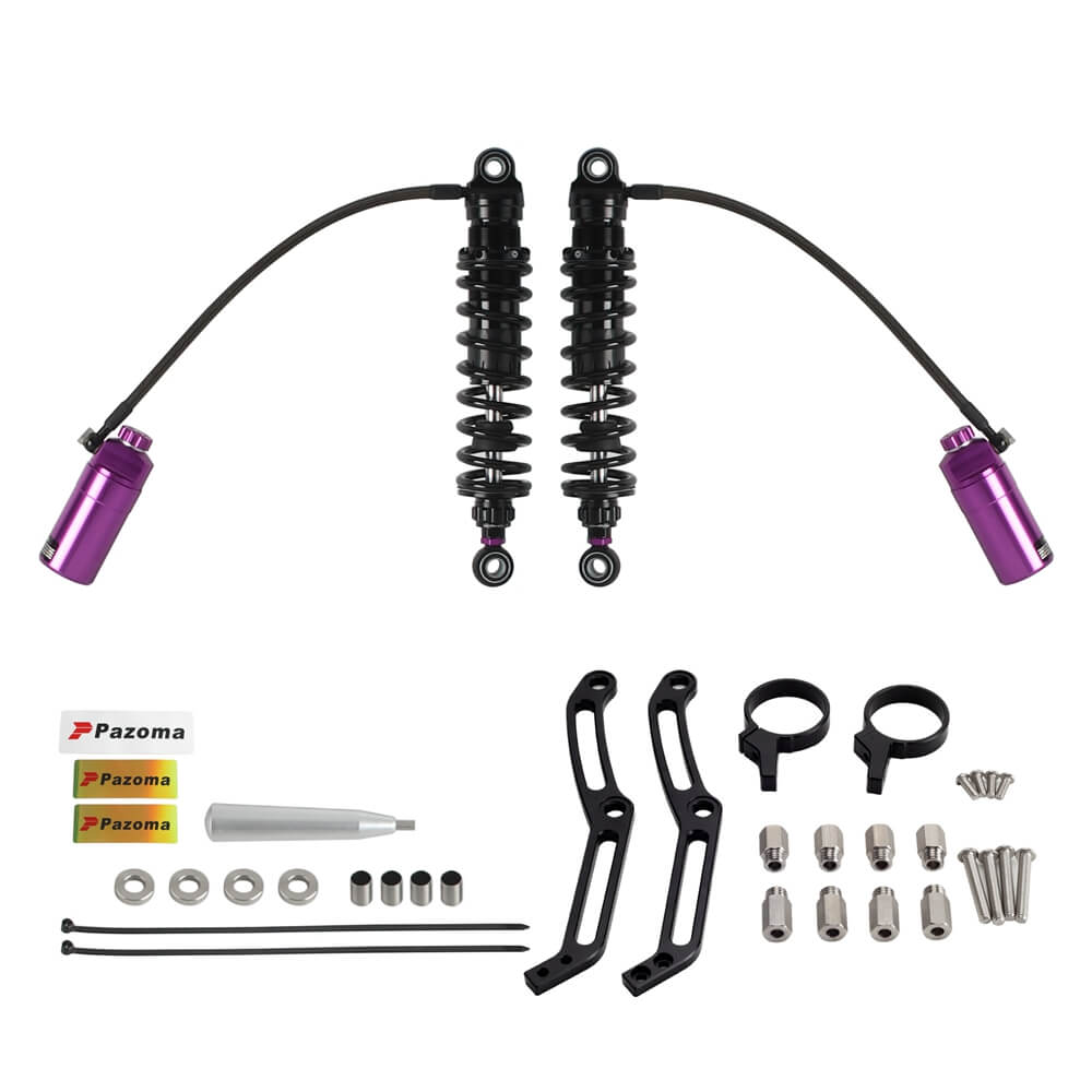 Remote Reservoir 13" Rear Suspension Adjustable Twin Shock Absorbers for Harley Touring FLH / FLT Bagger 2014-2024 W/mounts - pazoma