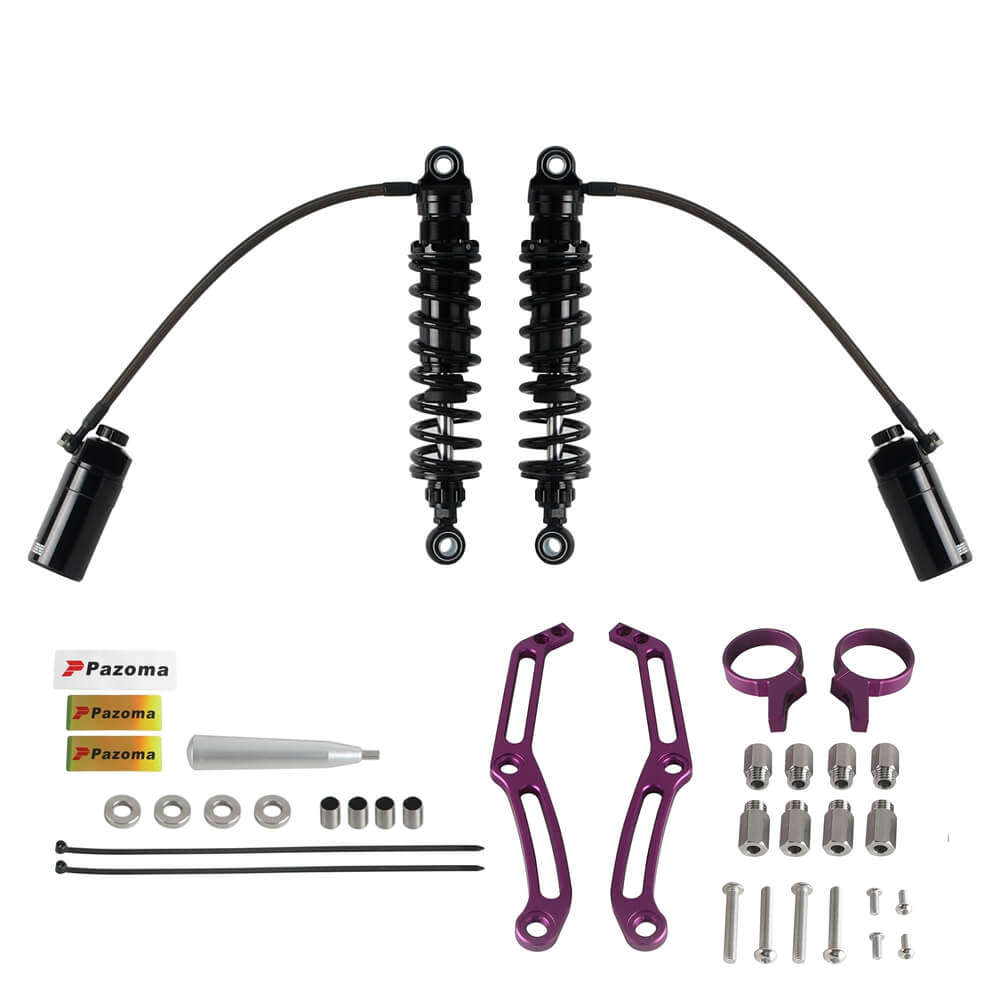 Remote Reservoir 13" Rear Suspension Adjustable Twin Shock Absorbers for Harley Touring FLH / FLT Bagger 2014-2024 W/mounts - pazoma