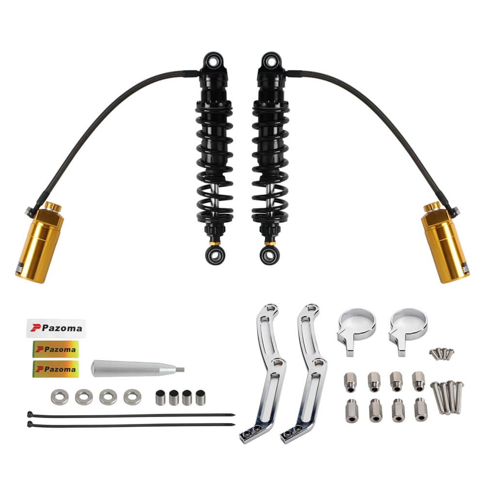Remote Reservoir 13" Rear Suspension Adjustable Twin Shock Absorbers for Harley Touring FLH / FLT Bagger 2014-2024 W/mounts - pazoma