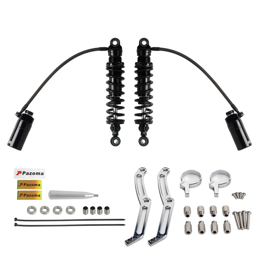 Remote Reservoir 13" Rear Suspension Adjustable Twin Shock Absorbers for Harley Touring FLH / FLT Bagger 2014-2024 W/mounts - pazoma