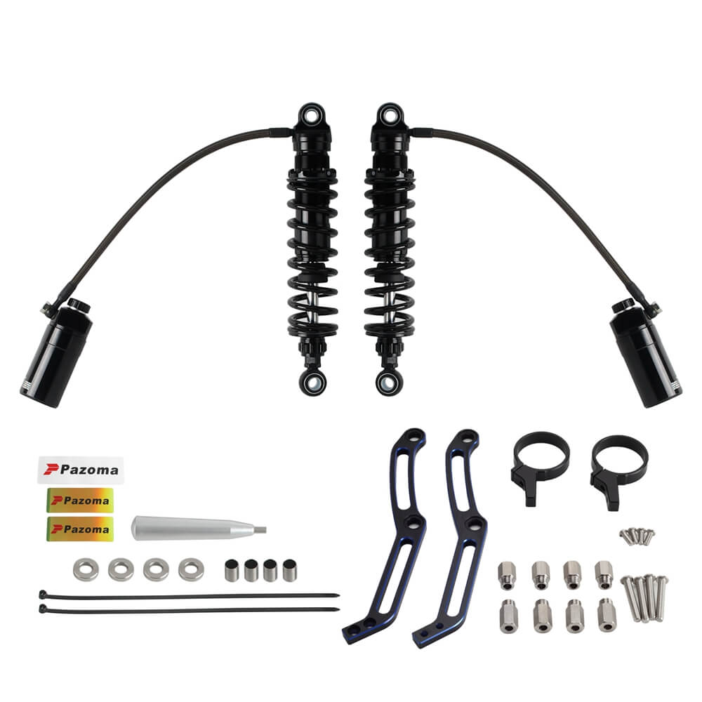 Remote Reservoir 13" Rear Suspension Adjustable Twin Shock Absorbers for Harley Touring FLH / FLT Bagger 2014-2024 W/mounts - pazoma