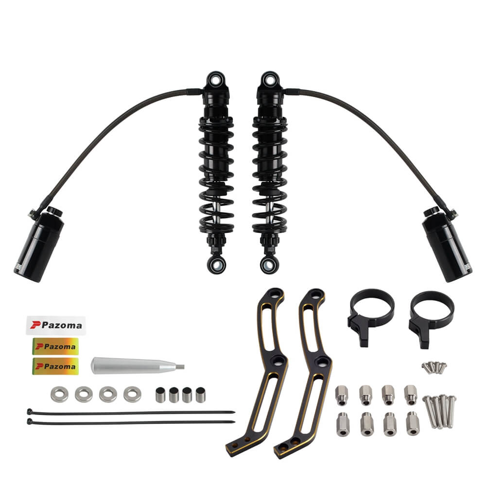 Remote Reservoir 13" Rear Suspension Adjustable Twin Shock Absorbers for Harley Touring FLH / FLT Bagger 2014-2024 W/mounts - pazoma