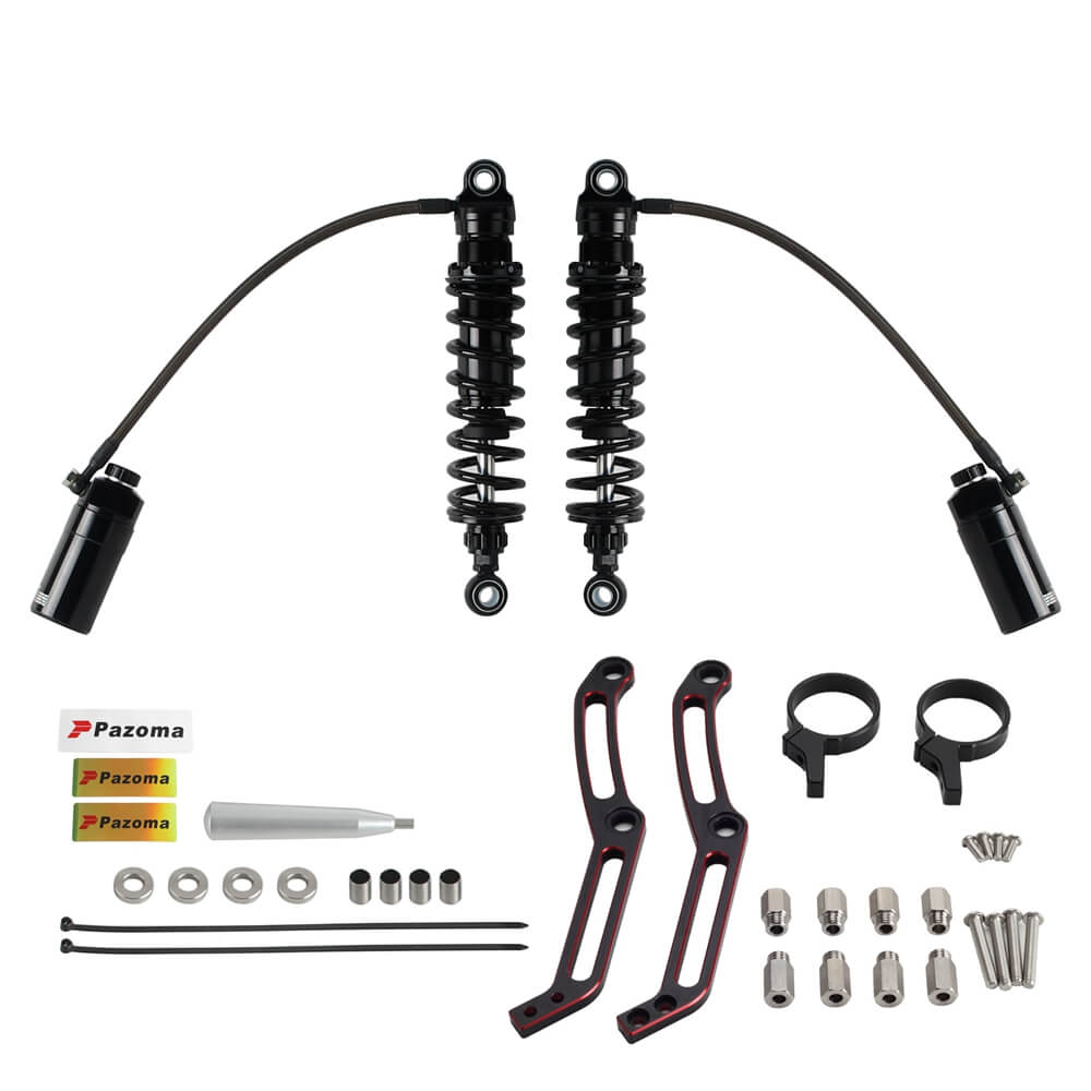 Remote Reservoir 13" Rear Suspension Adjustable Twin Shock Absorbers for Harley Touring FLH / FLT Bagger 2014-2024 W/mounts - pazoma
