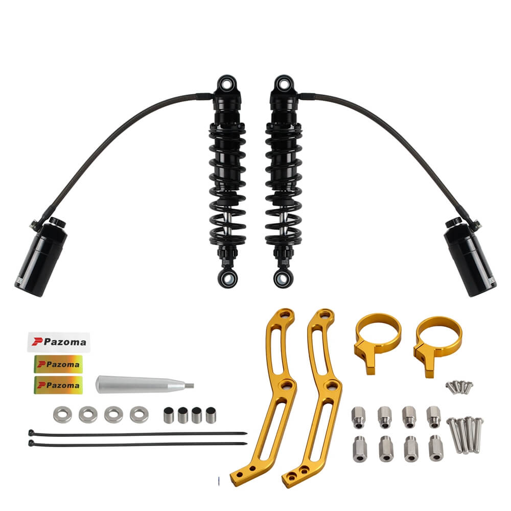 Remote Reservoir 13" Rear Suspension Adjustable Twin Shock Absorbers for Harley Touring FLH / FLT Bagger 2014-2024 W/mounts - pazoma