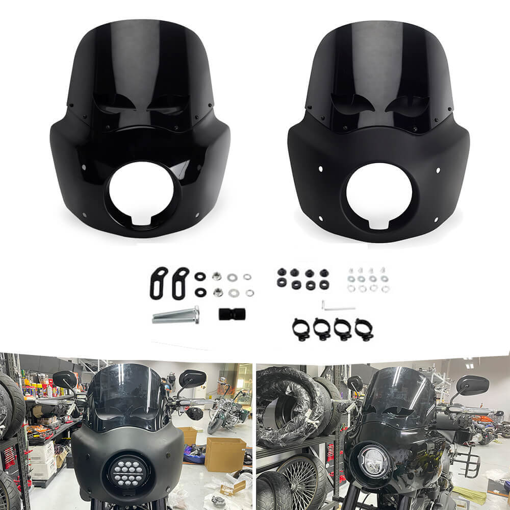 2020-2024 Harley M8 Softail Low Rider S 114 117 FXLRS Club Style Headlight Fairing w/11" Vented Windshield Headlight Relocation Block - pazoma