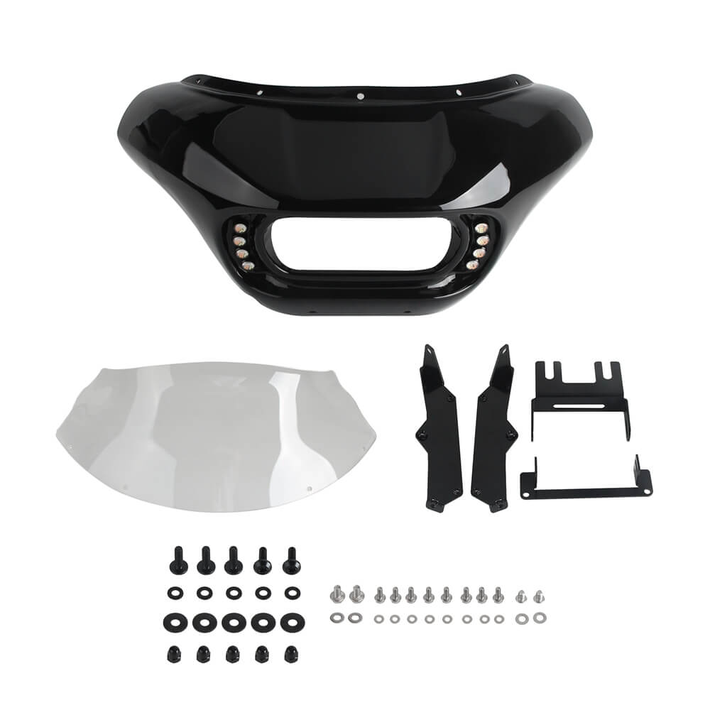 Harley Softail M8 Fat Bob FXFB 114 FXFBS Shark Club Style Headlight Fairing Front Mask w/LED Daytime Running Turn Signal Light 18- - pazoma