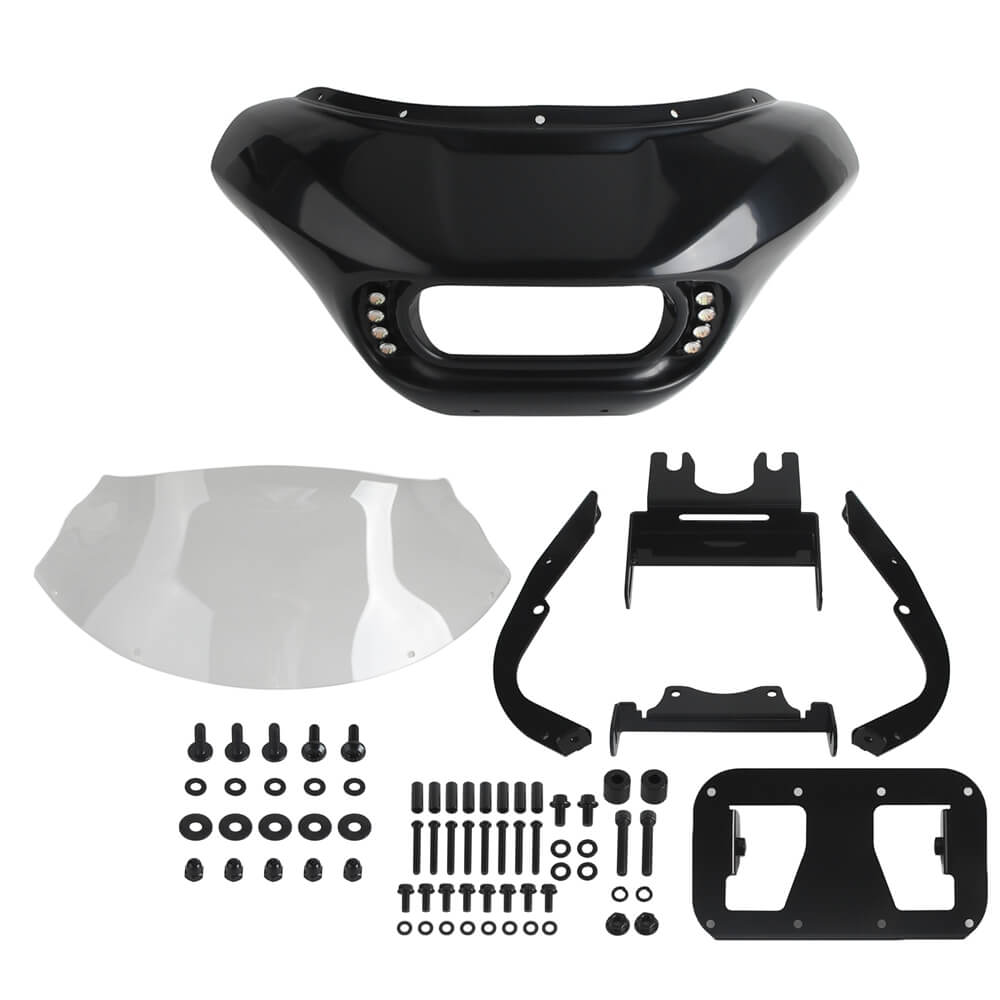Harley Softail Low Rider S 114 117 FXLRS Front Headlight Shark Fairing w/Baja Designs Dual LP4 Lighting Bracket Mounting Kit - pazoma