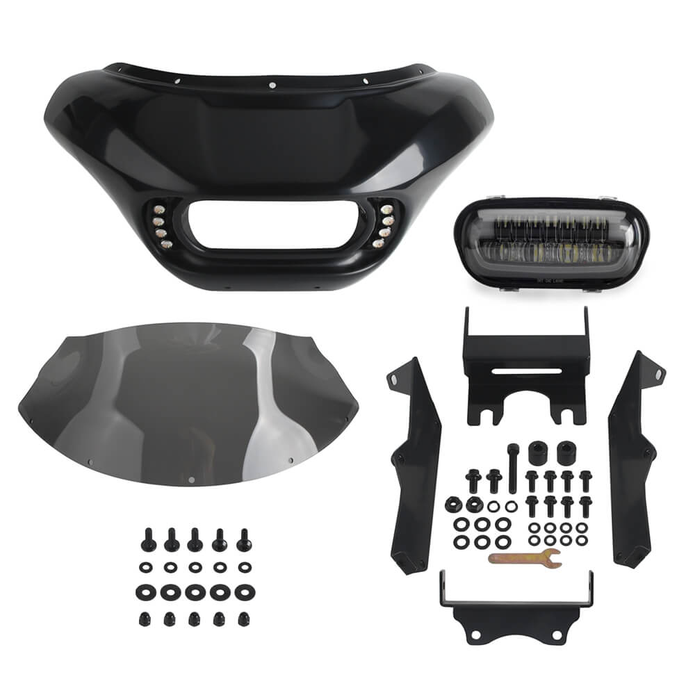 20up Harley Softail Low Rider S 114 117 FXLRS Club Style Headlight Shark Fairing Front Mask w/LED Headlamp DRL Turn Signal - pazoma