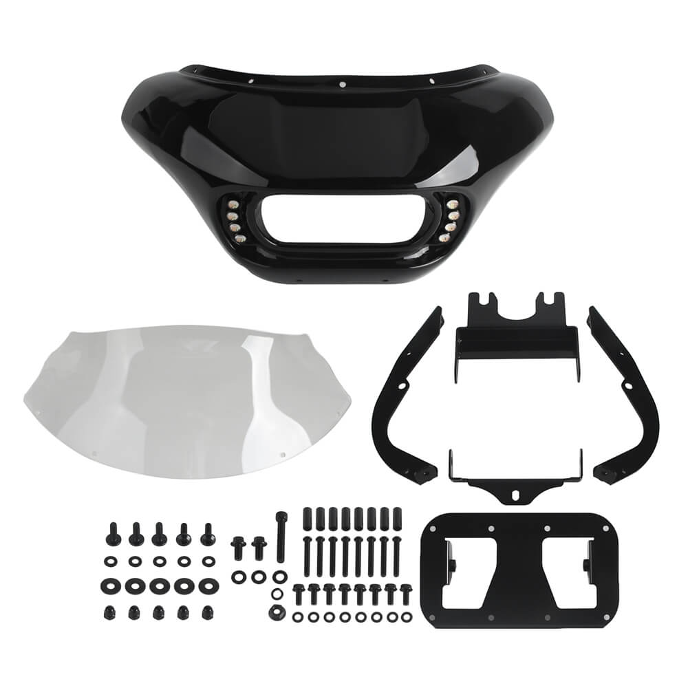 Harley M8 Softail Street Bob Low Rider Standard Front Headlight Shark Fairing w/Baja Designs Dual LP4 Lighting Bracket Mount - pazoma