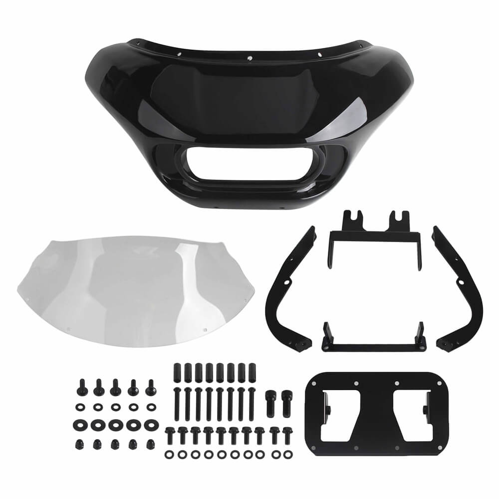 Harley Softail M8 Fat Bob 114 FXFB FXFBS Front Headlight Shark Fairing w/Baja Designs Dual LP4 Lighting Bracket Mounting Kit - pazoma