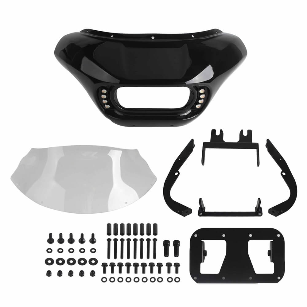 Harley Softail M8 Fat Bob 114 FXFB FXFBS Front Headlight Shark Fairing w/Baja Designs Dual LP4 Lighting Bracket Mounting Kit - pazoma