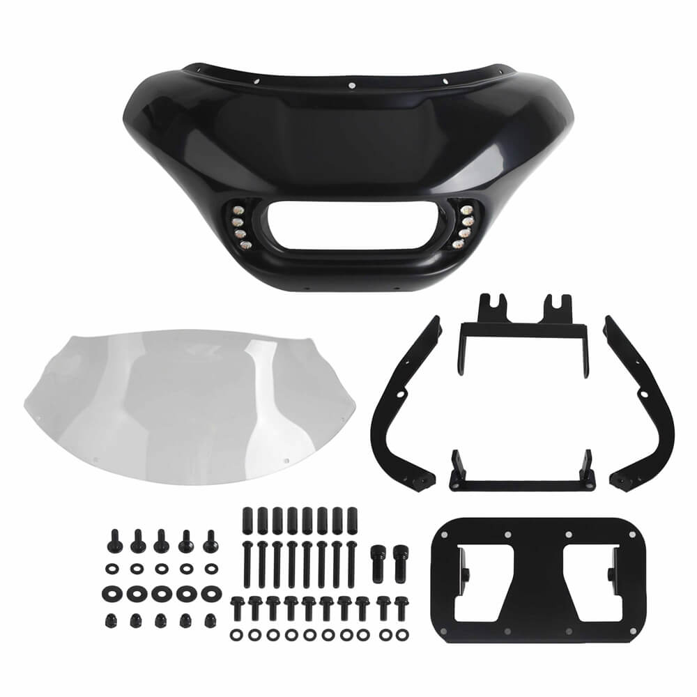 Harley Softail M8 Fat Bob 114 FXFB FXFBS Front Headlight Shark Fairing w/Baja Designs Dual LP4 Lighting Bracket Mounting Kit - pazoma