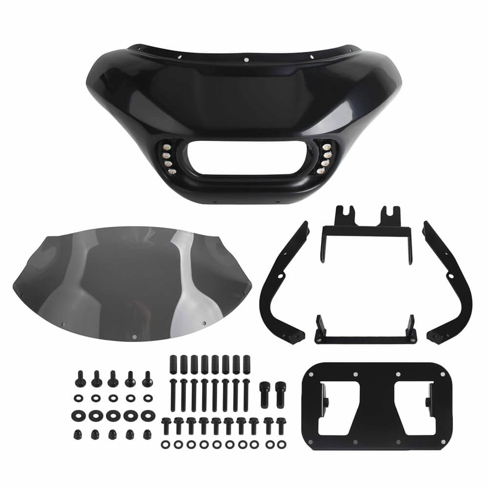 Harley Softail M8 Fat Bob 114 FXFB FXFBS Front Headlight Shark Fairing w/Baja Designs Dual LP4 Lighting Bracket Mounting Kit - pazoma