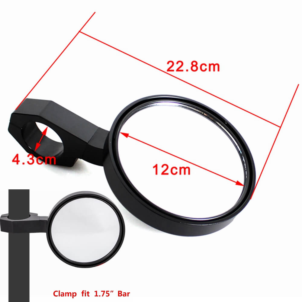 UTV Golf Cart Buggy Sand Car 4.7" Round CNC Aluminum Side Rear View Mirrors For 1.75" Clamp Polaris Rangers RZR XP Yamaha Rhino Arctic Cat Honda - pazoma