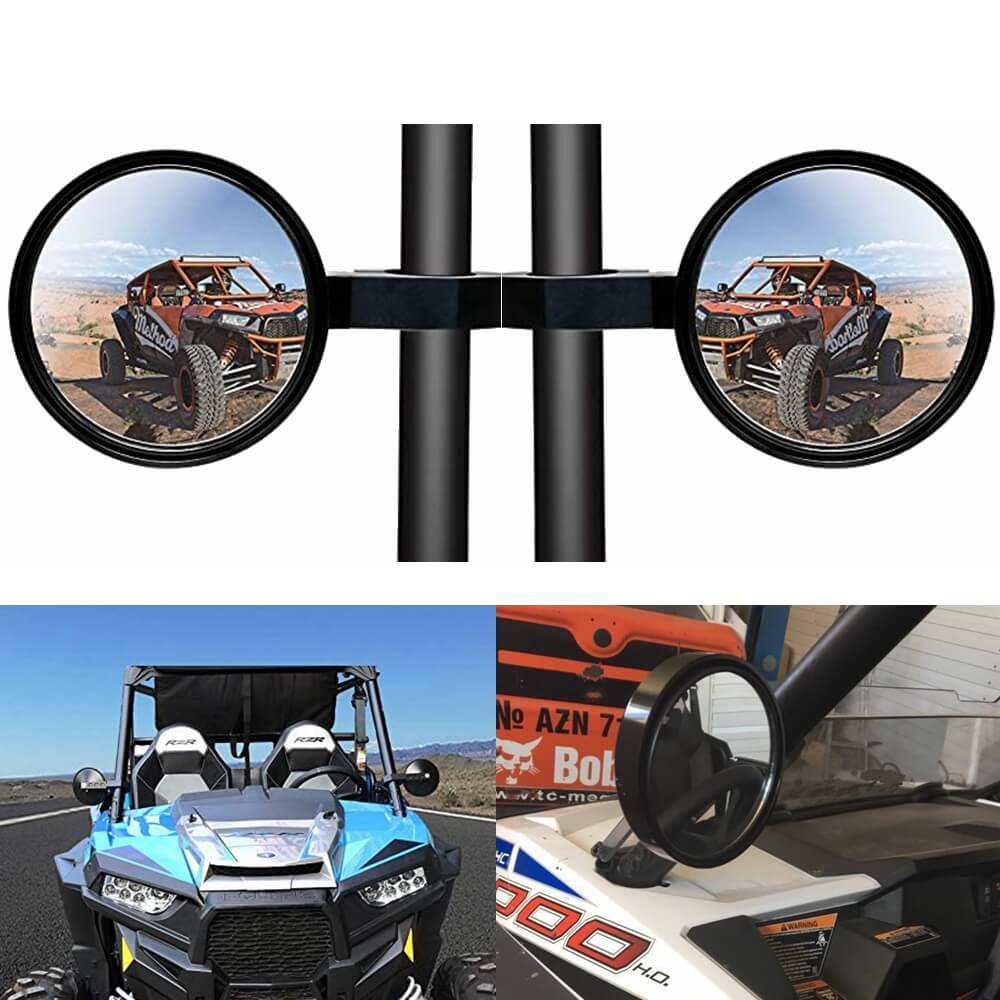 UTV Golf Cart Buggy Sand Car 4.7" Round CNC Aluminum Side Rear View Mirrors For 1.75" Clamp Polaris Rangers RZR XP Yamaha Rhino Arctic Cat Honda - pazoma