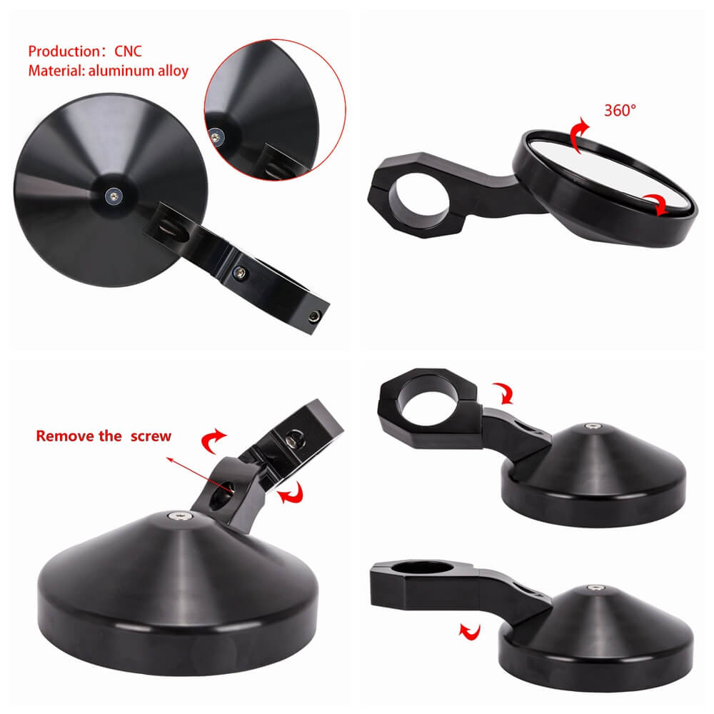 UTV Golf Cart Buggy Sand Car 4.7" Round CNC Aluminum Side Rear View Mirrors For 1.75" Clamp Polaris Rangers RZR XP Yamaha Rhino Arctic Cat Honda - pazoma