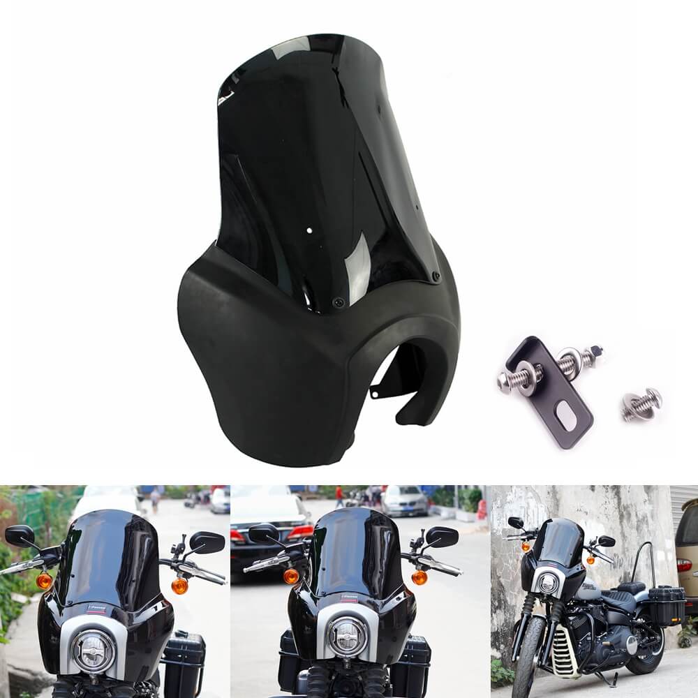 Harley Softail 18+ Street Bob FXBB 114 FXBBS Low Rider FXLR FXST T Sport Fairing Outer w/15" Windshield Headlight Relocation Block - pazoma