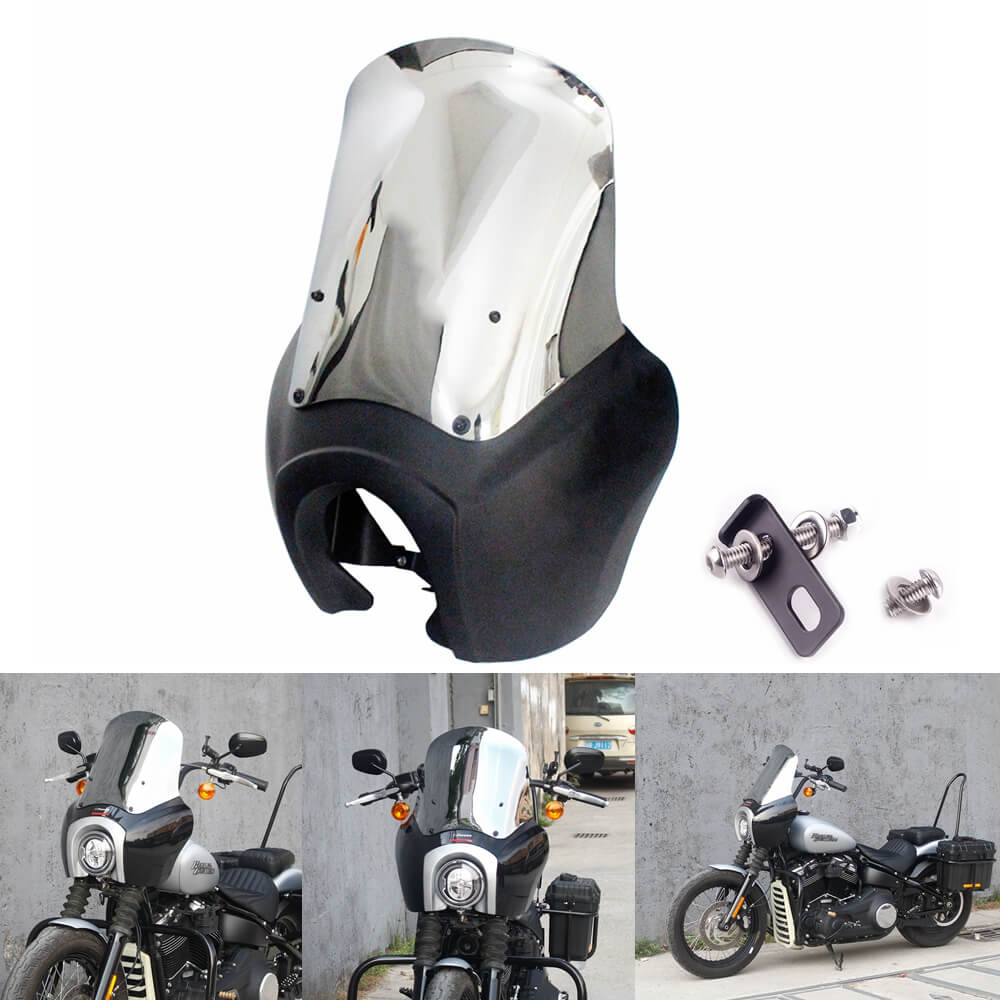 Harley Softail 18+ Street Bob FXBB 114 FXBBS Low Rider FXLR FXST T Sport Fairing Outer w/15" Windshield Headlight Relocation Block - pazoma