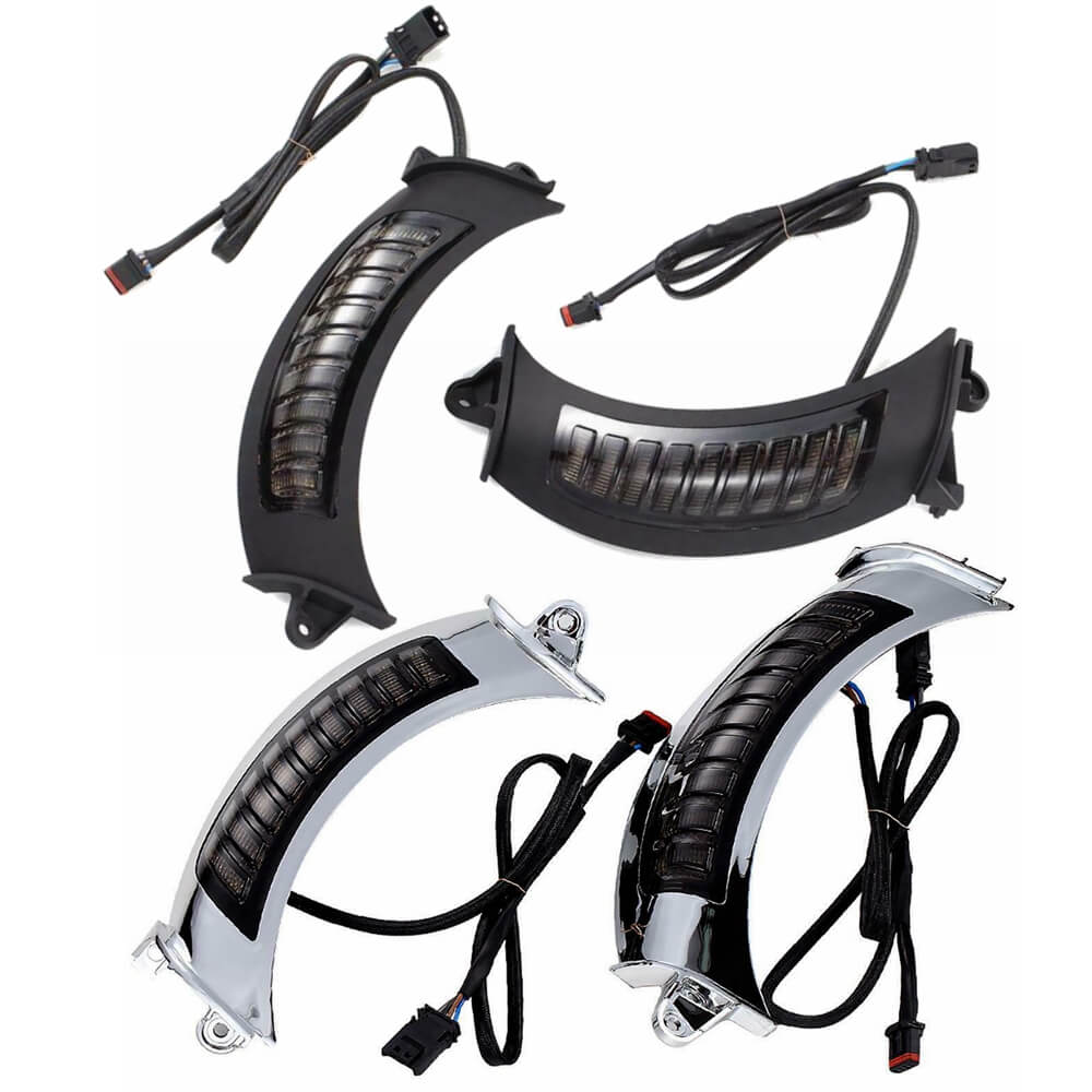 Pair LED Front Headlight Bezels for 15-22 Harley Road Glide FLTRX FLTRU Turn Signal Light with White DRL Shark Nose Fairing Lighted Vent Trim - pazoma