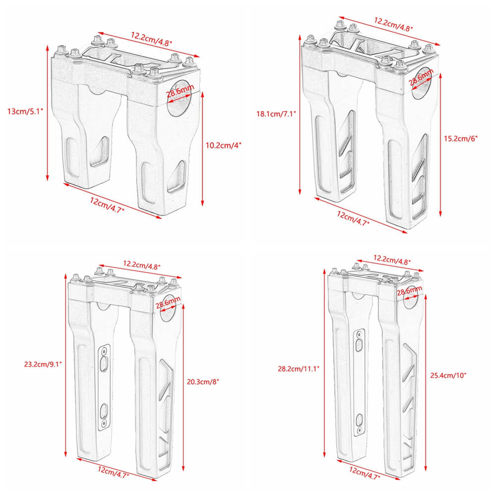 4"-14" Top Clamp Straight Handlebar Risers For Harley 1-1/8" 28.6mm MX Style Handlebars FLFB FLSL FXBB FXBR FXFB FXLR FXLRS FXLRST - pazoma