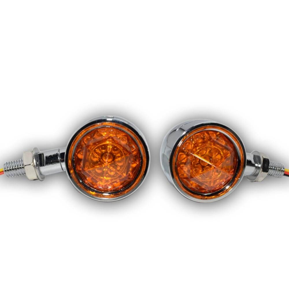 Chrome Motorcycle Turn Signal Bullet Lights Amber Diamond Lens LED Brake Indicator Light Lamp For Harley Bobber Bikes Universal 3 in 1 - pazoma