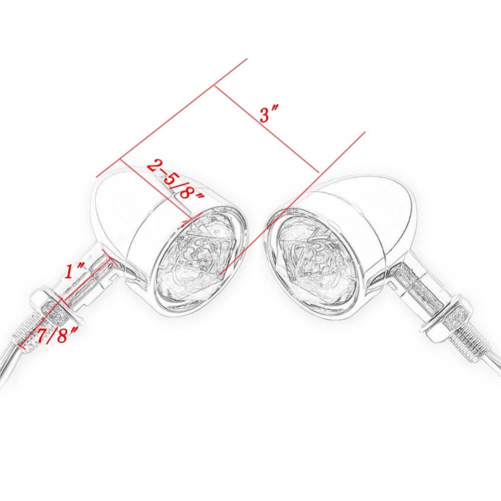 Chrome Motorcycle Turn Signal Bullet Lights Amber Diamond Lens LED Brake Indicator Light Lamp For Harley Bobber Bikes Universal 3 in 1 - pazoma