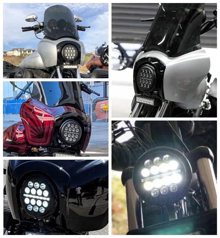 14 LEDs Super brighter 5 3/4" 5.75 inch Led Projector Round  Headlight Headlamp For Harley Sportster Iron 883 Dyna Street Bob FXDB - pazoma