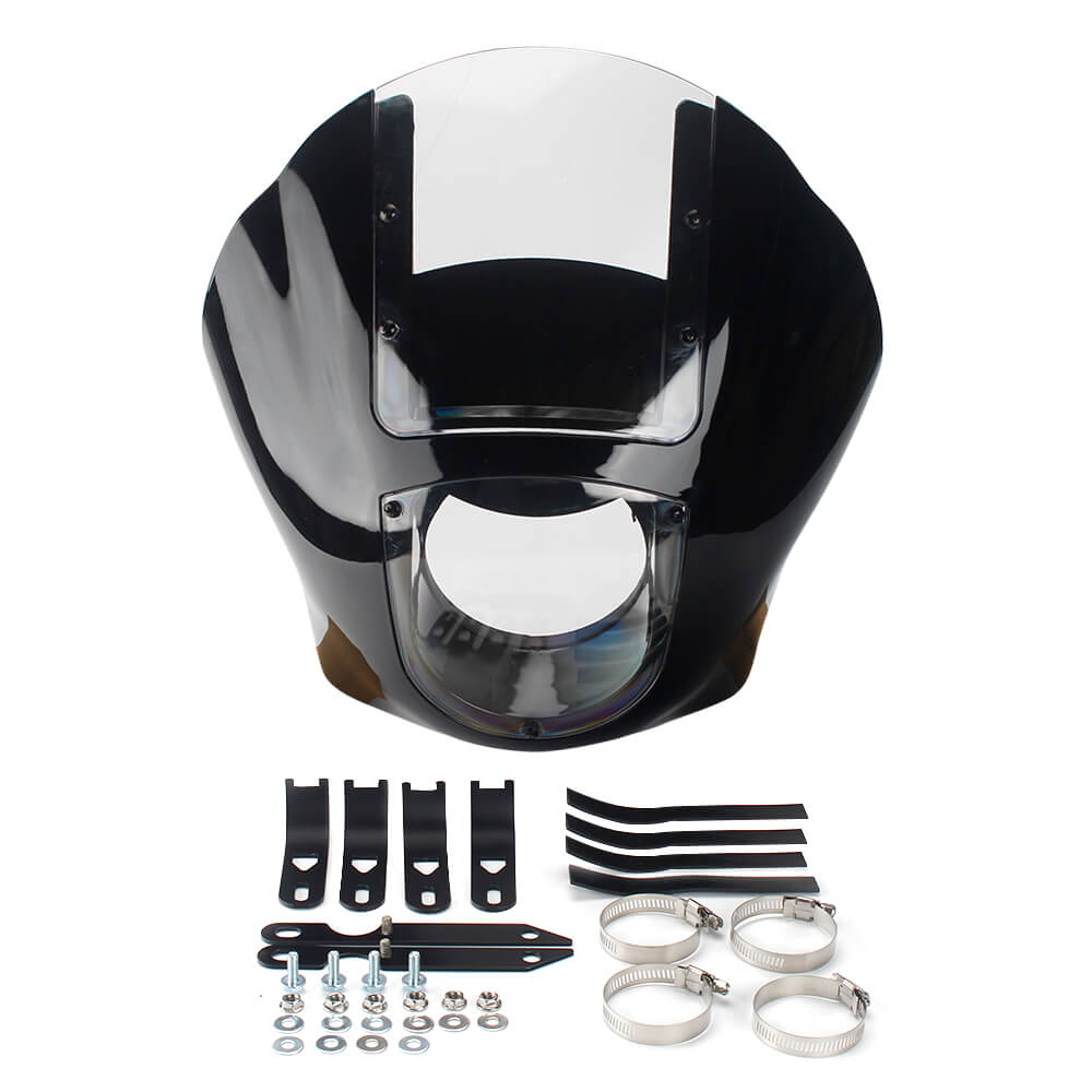 Club Style 5.75" Headlight Quarter Fairing Windshield w/universal mounting kit For Harley Dyna Sportster Softail XL FXR FXD FXBB FXLR FXST - pazoma