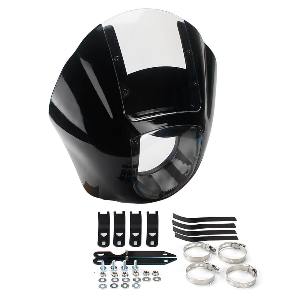 Club Style 5.75" Headlight Quarter Fairing Windshield w/universal mounting kit For Harley Dyna Sportster Softail XL FXR FXD FXBB FXLR FXST - pazoma