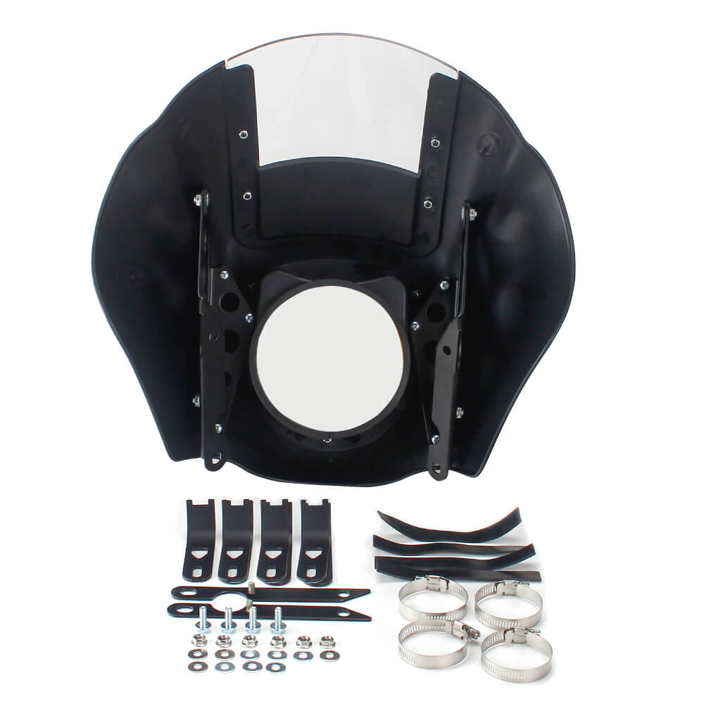 Club Style 5.75" Headlight Quarter Fairing Windshield w/universal mounting kit For Harley Dyna Sportster Softail XL FXR FXD FXBB FXLR FXST - pazoma