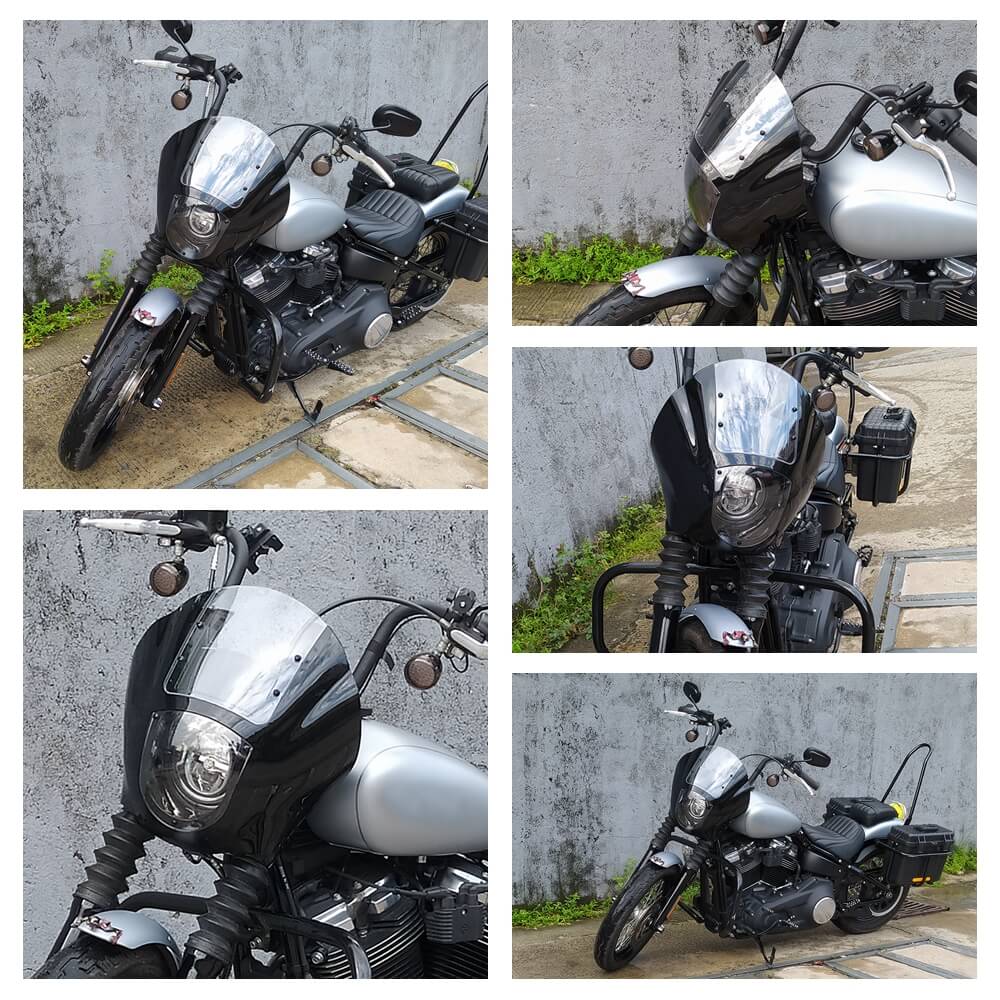 Club Style 5.75" Headlight Quarter Fairing Windshield w/universal mounting kit For Harley Dyna Sportster Softail XL FXR FXD FXBB FXLR FXST - pazoma