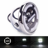 7-inch Universal Cafe Racer Vintage Refit Motorcycle LED Headlight Headlamp w/ Beam Halo Daytime Running Light DRL Round Chrome