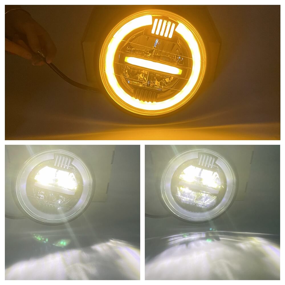 7" Universal Motorcycle LED Headlight Cafe Racer Round Headlamp w/ High Low Beam Halo Daytime Running Light DRL For HONDA CB400 - pazoma