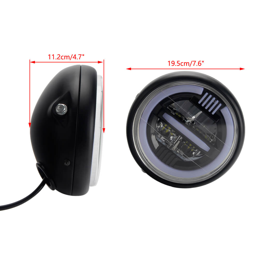 7" Universal Motorcycle LED Headlight Cafe Racer Round Headlamp w/ High Low Beam Halo Daytime Running Light DRL For HONDA CB400 - pazoma