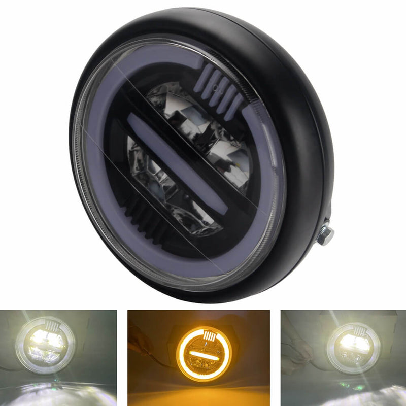 7" Universal Motorcycle LED Headlight Cafe Racer Round Headlamp w/ High Low Beam Halo Daytime Running Light DRL For HONDA CB400 - pazoma