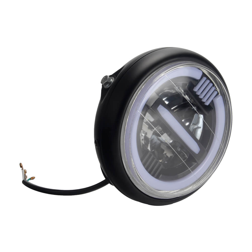 7" Universal Motorcycle LED Headlight Cafe Racer Round Headlamp w/ High Low Beam Halo Daytime Running Light DRL For HONDA CB400 - pazoma