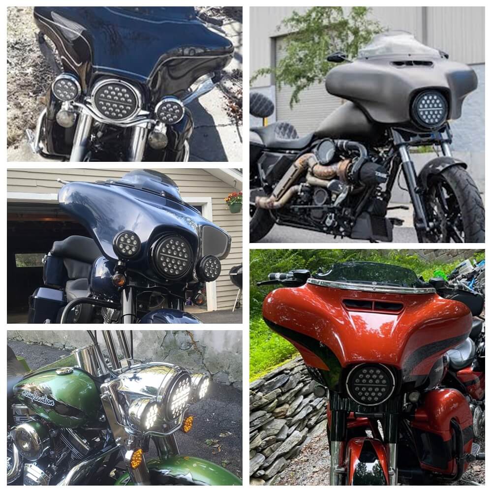 7" round SLIM LINE Multi LED Projection Headlight w/DRL Fits For All 7" Harley Davidson and Indian Headlight Buckets - pazoma