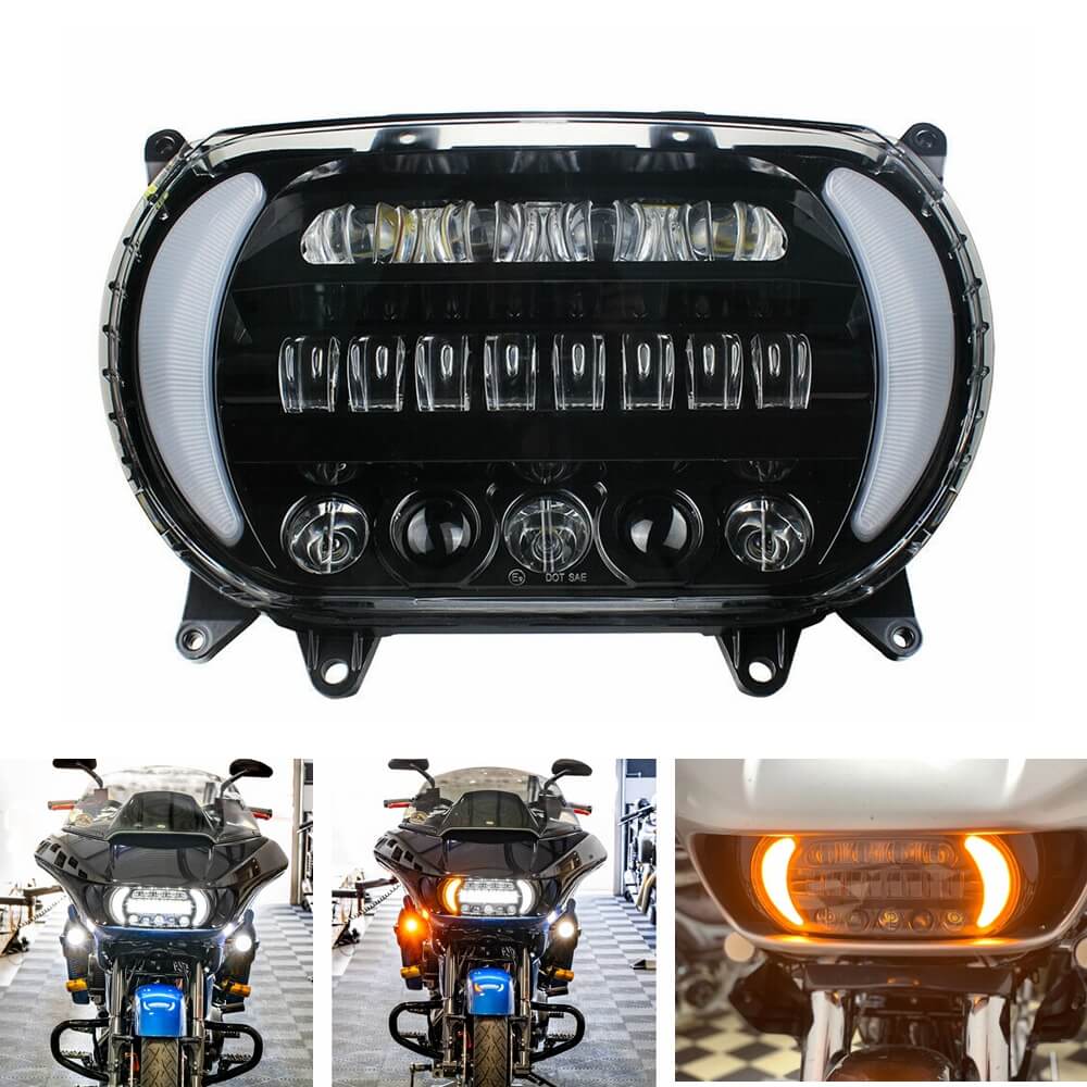 New Motorcycle Harley Road Glide FLTRX FLTRU 2015-2024 Dual LED Headlight Projector Headlamp With Turn Signal & Daylight Running Light DRL - pazoma