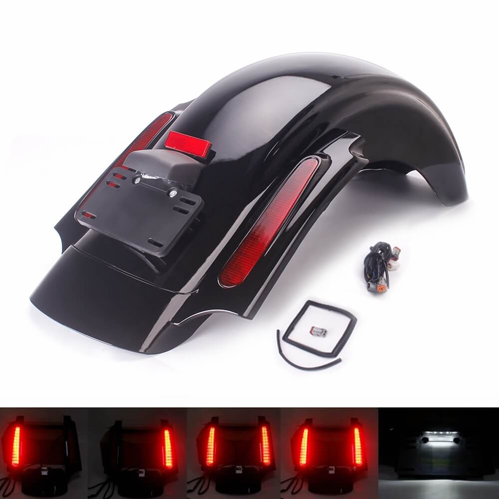Black LED CVO Style Rear Fender System For Harley Touring Road King Electra Road Street Glide FLHR FLHT FLHX 2009-2013 - pazoma