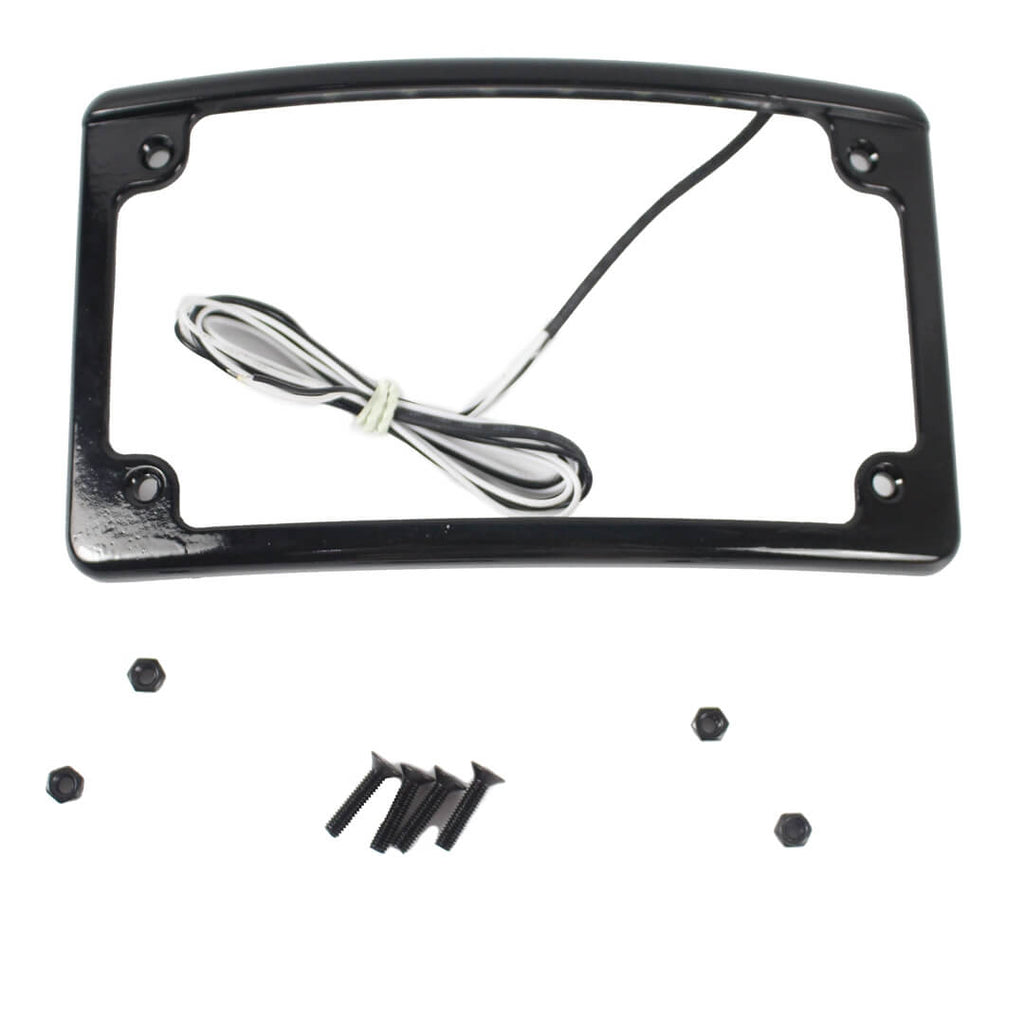 Motorcycle 4x7" Curved Radius License Plate Frame Holder Rear Fender with LED Light For Harley Softail Touring Dyna sport glide FLSL/FXBB - pazoma