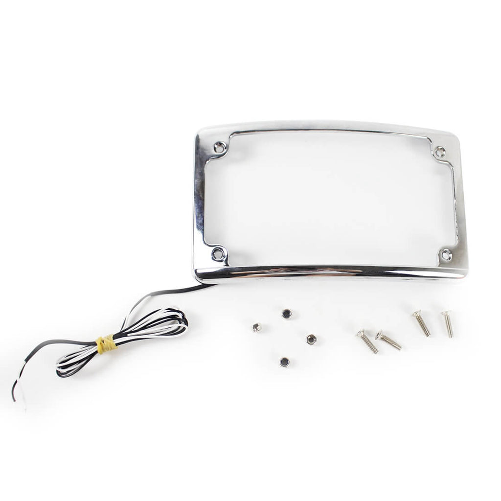 Motorcycle 4x7" Curved Radius License Plate Frame Holder Rear Fender with LED Light For Harley Softail Touring Dyna sport glide FLSL/FXBB - pazoma
