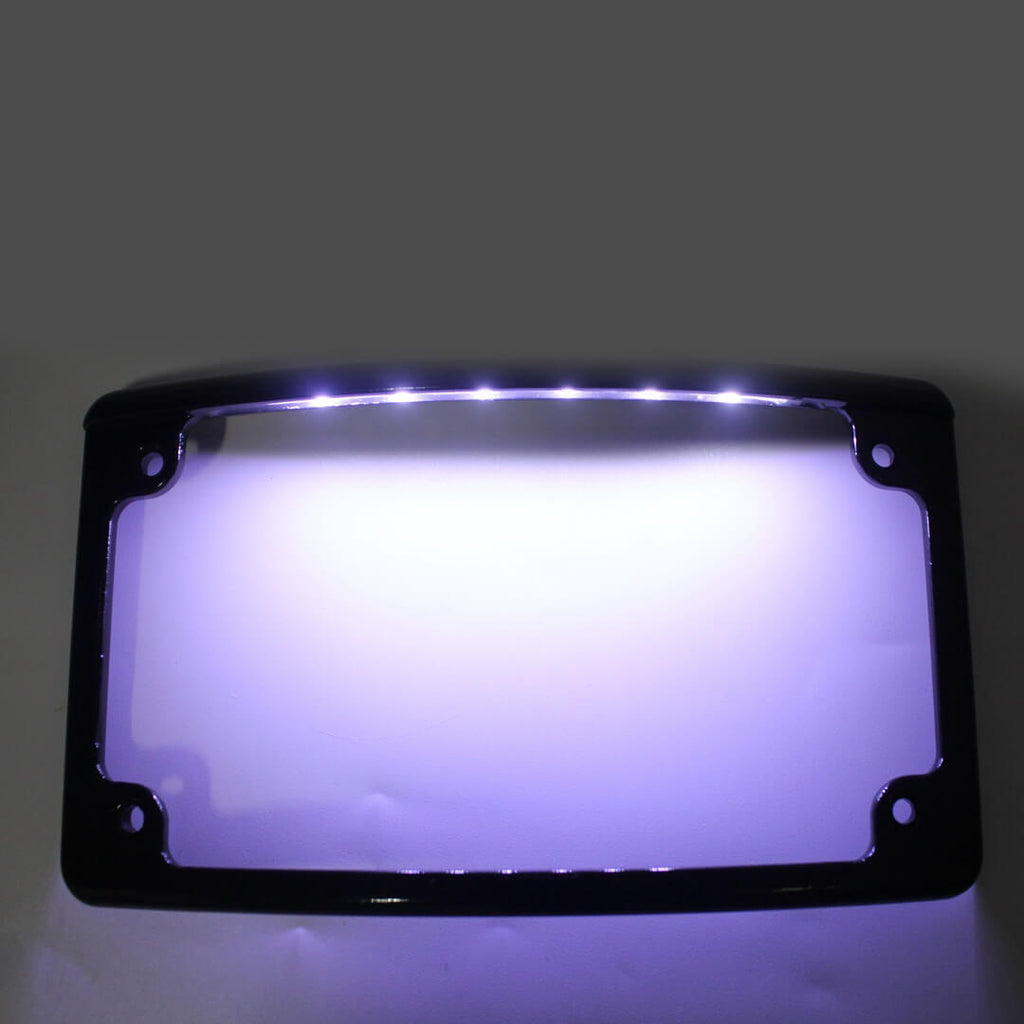 Motorcycle 4x7" Curved Radius License Plate Frame Holder Rear Fender with LED Light For Harley Softail Touring Dyna sport glide FLSL/FXBB - pazoma