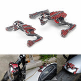 Motorcycle Electroplating Gun Metal w/red Color Skull Skeleton Ornament Decorative Figure Statue Fender Headlight Visor