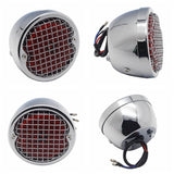 Grid Style Retro Motorcycle 12V LED Taillight W/License Light For Harley Chopper Cafe Racer Bobber Custom Brake Stop Tail Light - pazoma